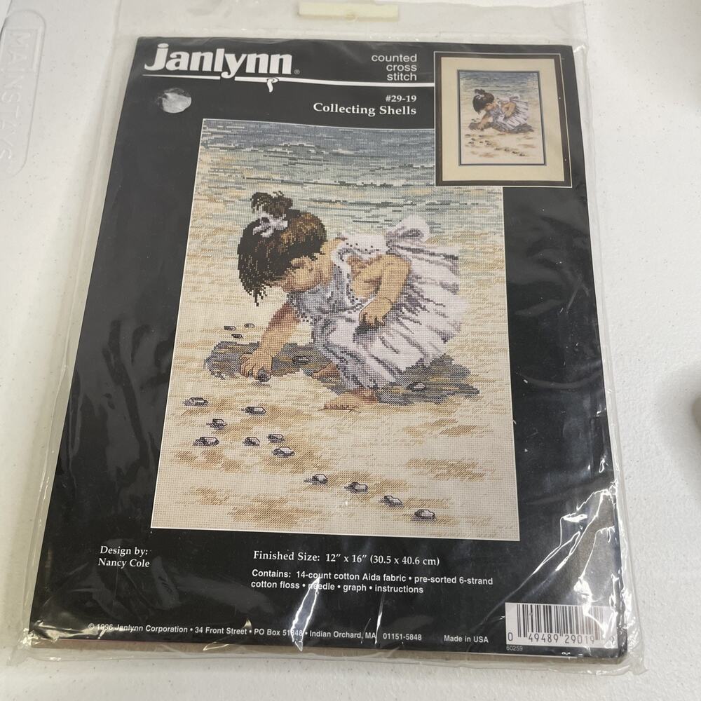 Janlynn "Collecting Shells" 12”x16” Counted Cross Stitch Kit #29-19 NEW